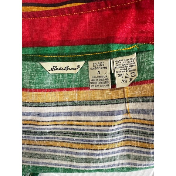 Vintage Eddie Bauer Wrap Mini Skirt Linen Red Orange Green Stripe Size 4 Western - Picture 3 of 13
